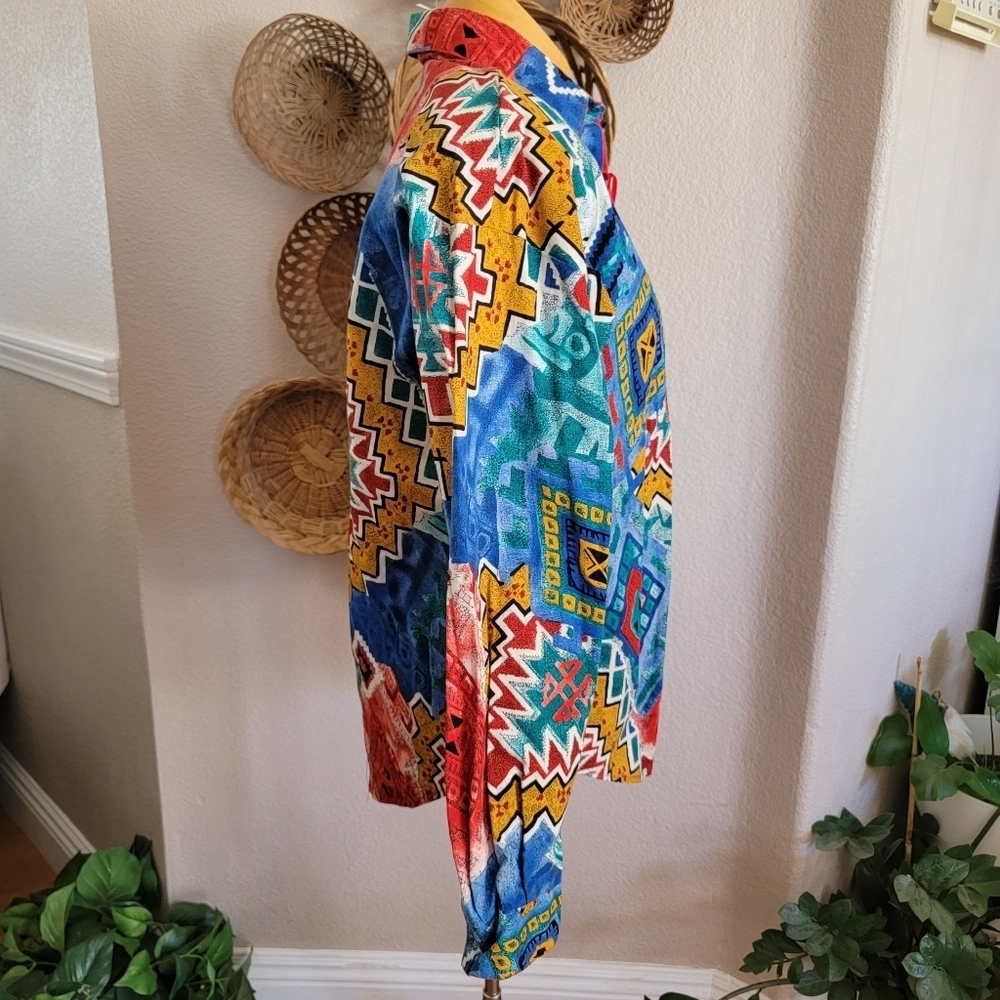 Vintage Western Circle T LS Shirt SZ L Bright Multi-Color - Picture 7 of 7